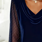 Amelia Draped-Collar Blouse with Sheer Panels