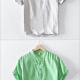 Camisa de manga curta em linho de algodão