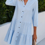 Rebecca - Vestido de camisa solto em linha A com carcela de botões, estampado xadrez e decote alto