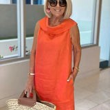 Perla – Vestido tubinho sem mangas com gola redonda