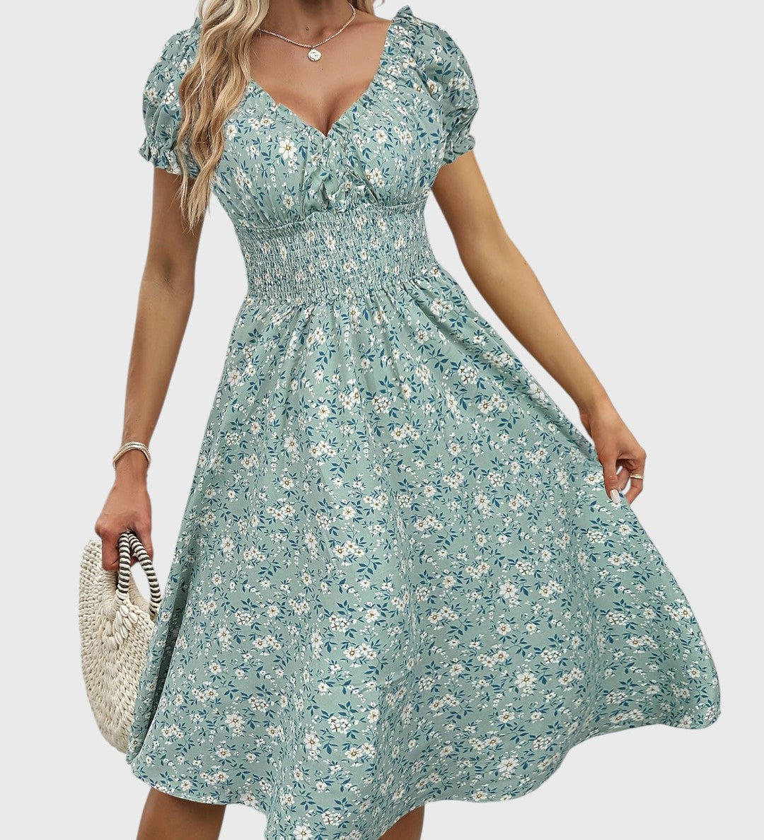 Floral Puff-Sleeve Dress