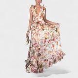 Vestido comprido com folhos