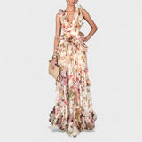 Vestido comprido com folhos