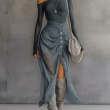 Moda Lusitana - Vestido Maxi de Manga Longa
