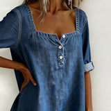 Moda Lusitana - Camisa de ganga com gola quadrada