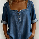 Moda Lusitana - Camisa de ganga com gola quadrada