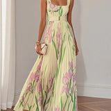 Nina - Vestido longo plissado floral