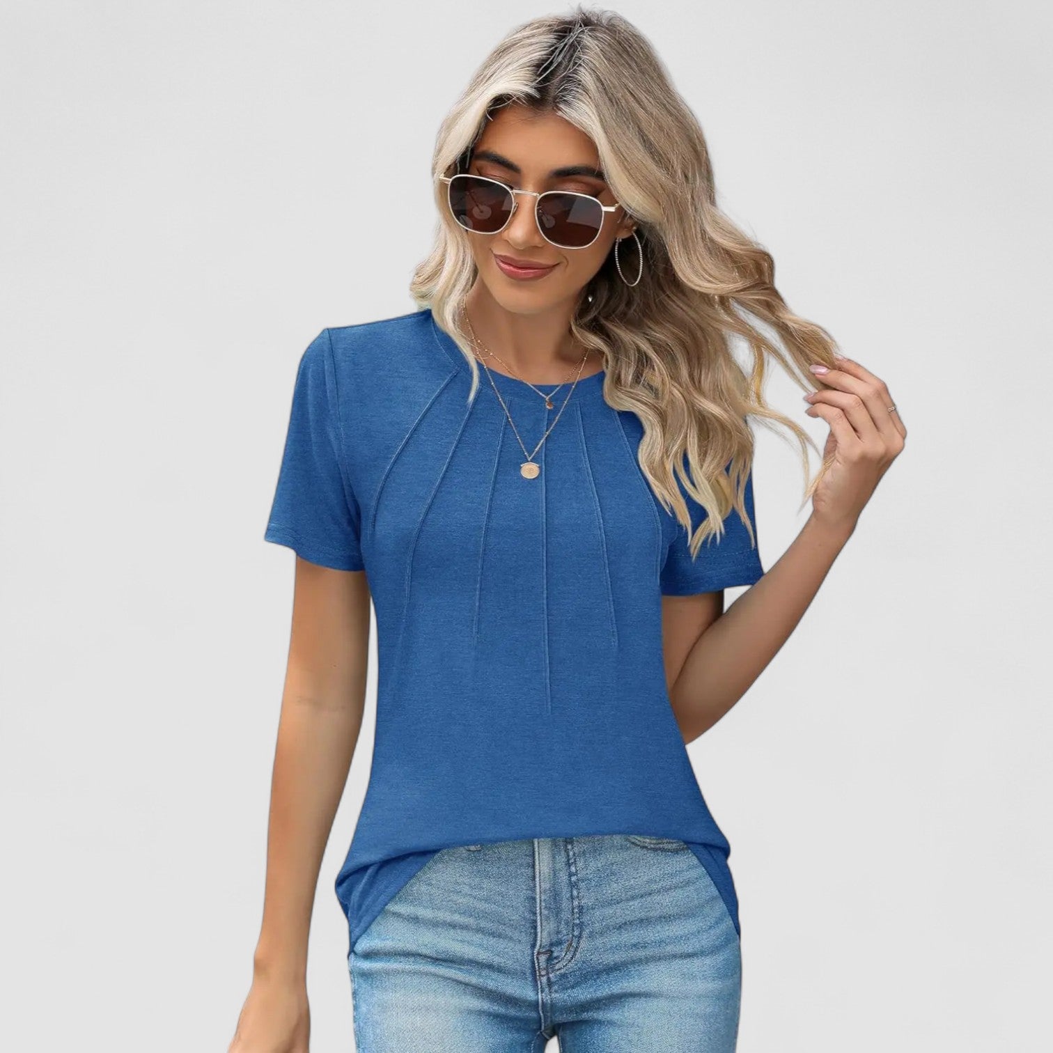 Noelie Short-Sleeve Seam-Detail Top