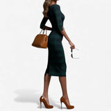Madina™ – Vestido Midi Elegante em Xadrez para Senhora