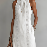 Moda Lusitana - Vestido midi de linho com gola mao