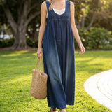 Moda Lusitana - Vestido maxi de ganga com lavagem vintage
