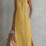 Moda Lusitana - Vestido midi de linho com gola mao