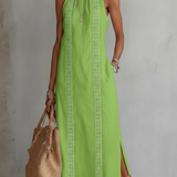 Moda Lusitana - Vestido midi de linho com gola mao