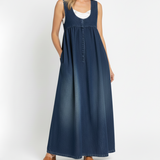 Moda Lusitana - Vestido maxi de ganga com lavagem vintage