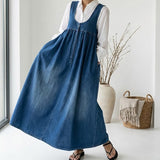 Moda Lusitana - Vestido maxi de ganga com lavagem vintage