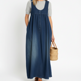 Moda Lusitana - Vestido maxi de ganga com lavagem vintage