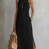 Moda Lusitana - Vestido midi de linho com gola mao