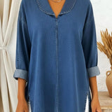 Denim - Top Retro com Colarinho de Chal