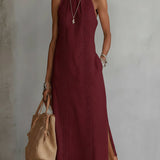 Moda Lusitana - Vestido midi de linho com gola mao