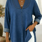 Denim - Top Retro com Colarinho de Chal