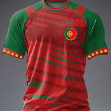 Camiseta casual masculina de manga curta com estampa de futebol português