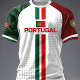 Camiseta casual masculina de manga curta com estampa de futebol português