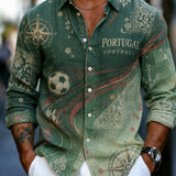 Camisa de Manga Comprida com Estampa Artística para Fãs de Futebol de Portugal – Masculina