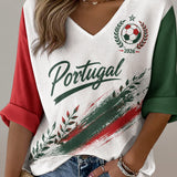 Mulheres Portugal Futebol Jogo Cheering Art Print V-Neck Top
