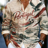 Camisa de Manga Comprida com Estampa Artística para Fãs de Futebol de Portugal – Masculina