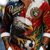 Camisa de Manga Longa com Impressão Artística do Jogo de Futebol da Seleção Portuguesa Masculina