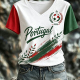 Camiseta com estampa artística de torcida em partida de futebol feminino português