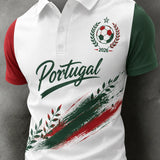 Camisa polo com estampa artística para torcida de futebol da seleção portuguesa masculina