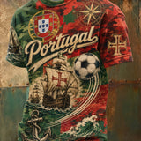 Camiseta com Estampa Artística de Jogo de Futebol da Seleção Portuguesa Masculina