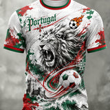 Camiseta com Estampa Artística de Jogo de Futebol da Seleção Portuguesa Masculina