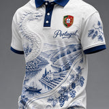 Polo com Estampa de Arte para Fãs de Futebol de Portugal – Masculino