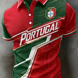 Camisa polo com estampa artística para torcida de futebol da seleção portuguesa masculina