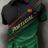 Camisa polo com estampa artística para torcida de futebol da seleção portuguesa masculina