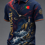 Camisa polo com estampa artística para torcida de futebol da seleção portuguesa masculina