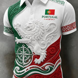 Polo masculino de futebol Portugal com tema Match com impressão artística em relevo-Textura