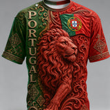 Camiseta masculina de torcida para jogos de futebol da seleção portuguesa, com estampa artística em relevo