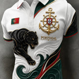 Camisa polo com estampa artística para torcida de futebol da seleção portuguesa masculina