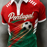 Camisa polo com estampa artística para torcida de futebol da seleção portuguesa masculina