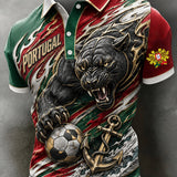 Camisa polo com estampa artística para fãs de futebol de Portugal – masculina