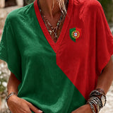 Futebol feminino Portugal fã Art Print v-Neck Top