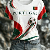 Camiseta com estampa de arte fã do futebol feminino de Portugal