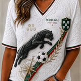 Estampa de Arte Fã de Futebol Retro de Portugal Camisa Casual