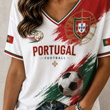 Estampa de Arte Fã de Futebol Retro de Portugal Camisa Casual