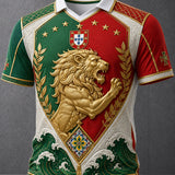 Camisa masculina de manga curta com estampa artística do futebol português em relevo