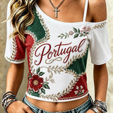 Women's Portugal Football Art Print Top de manga curta