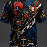 Camisa masculina de manga curta com estampa artística do futebol português em relevo